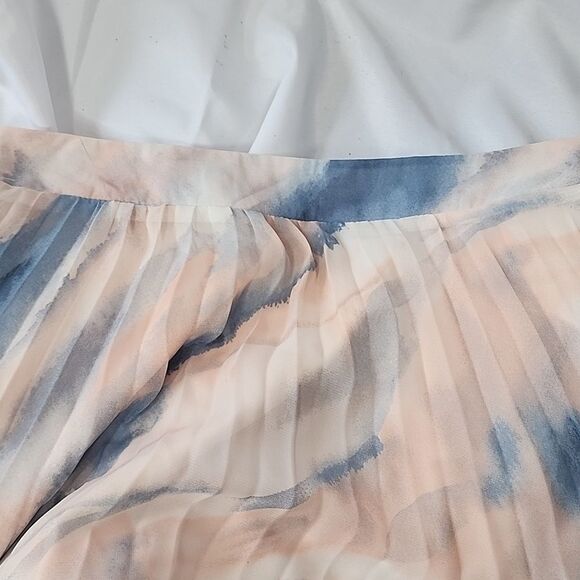 Marbled Pleated Maxi Skirt in Blue and Peach Size L - Picture 8 of 9